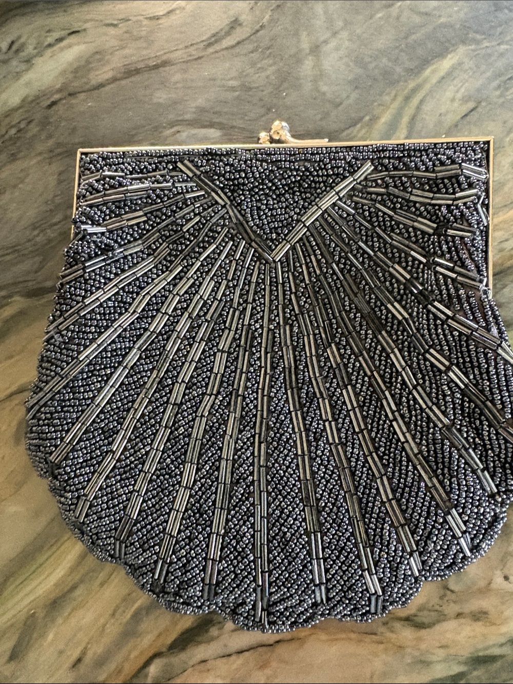 Vintage Elegant Black Beaded Evening Clutch